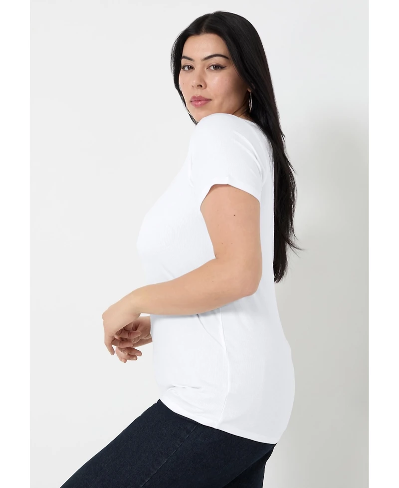 June + Vie Women's Ribbed Scoopneck Top