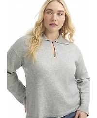 June + Vie Women's Plus Polo Shirt Sweater