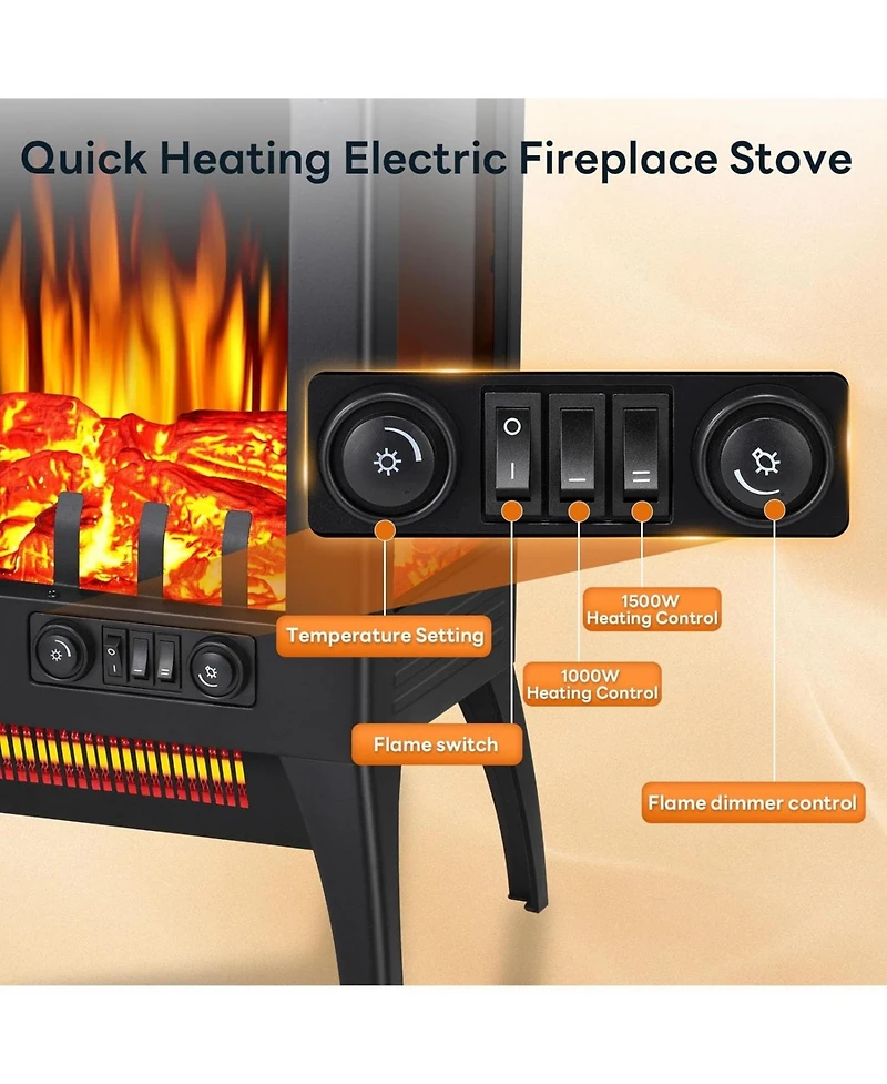 Cowsar Electric Fireplace Stove, Freestanding Electric Fireplace Heater with Adjustable Flame Brightness, Overheating Protection, 1000W/1500W, for Liv