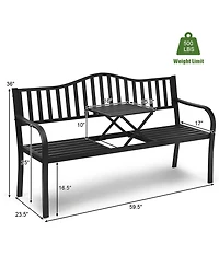 Gymax Park Yard Garden Bench Loveseat Outdoor Furniture w/ Foldable Center Table