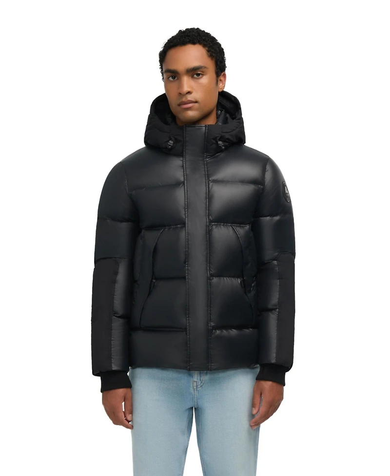 Pajar Men's Nuray Mixed Media Color Block Puffer with Fixed Hood