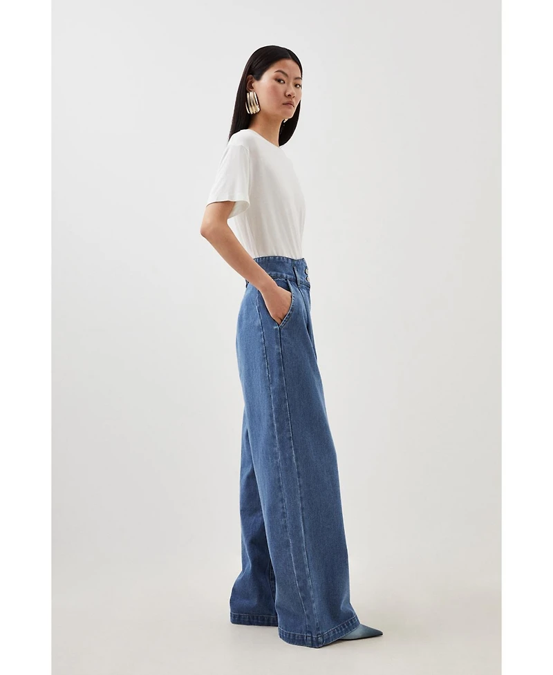Karen Millen Petite Denim Wide Leg Pants