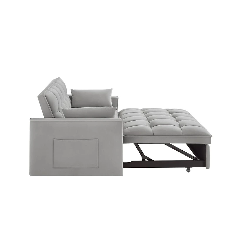 Modern Velvet Loveseat Sofa Bed with Storage & Pull-Out Bed, Compact Sleeper Couch Adjustable Recline-Maison Boucle