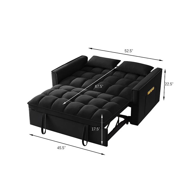 Modern Velvet Loveseat Sofa Bed with Storage & Pull-Out Bed, Compact Sleeper Couch Adjustable Recline-Maison Boucle