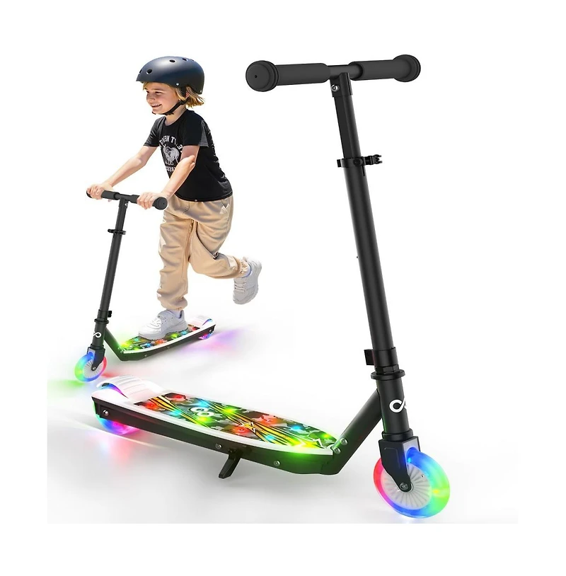 Kids Electric scooter-with Colorful Led Flash Wheels and Deck Lights, 14.6V 2.6AH, Kick-to-Start, Adjustable Speed and Height, Speed Range: 5 Mph, 3.5