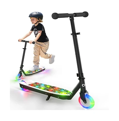 Kids Electric scooter-with Colorful Led Flash Wheels and Deck Lights, 14.6V 2.6AH, Kick-to-Start, Adjustable Speed and Height, Speed Range: 5 Mph, 3.5