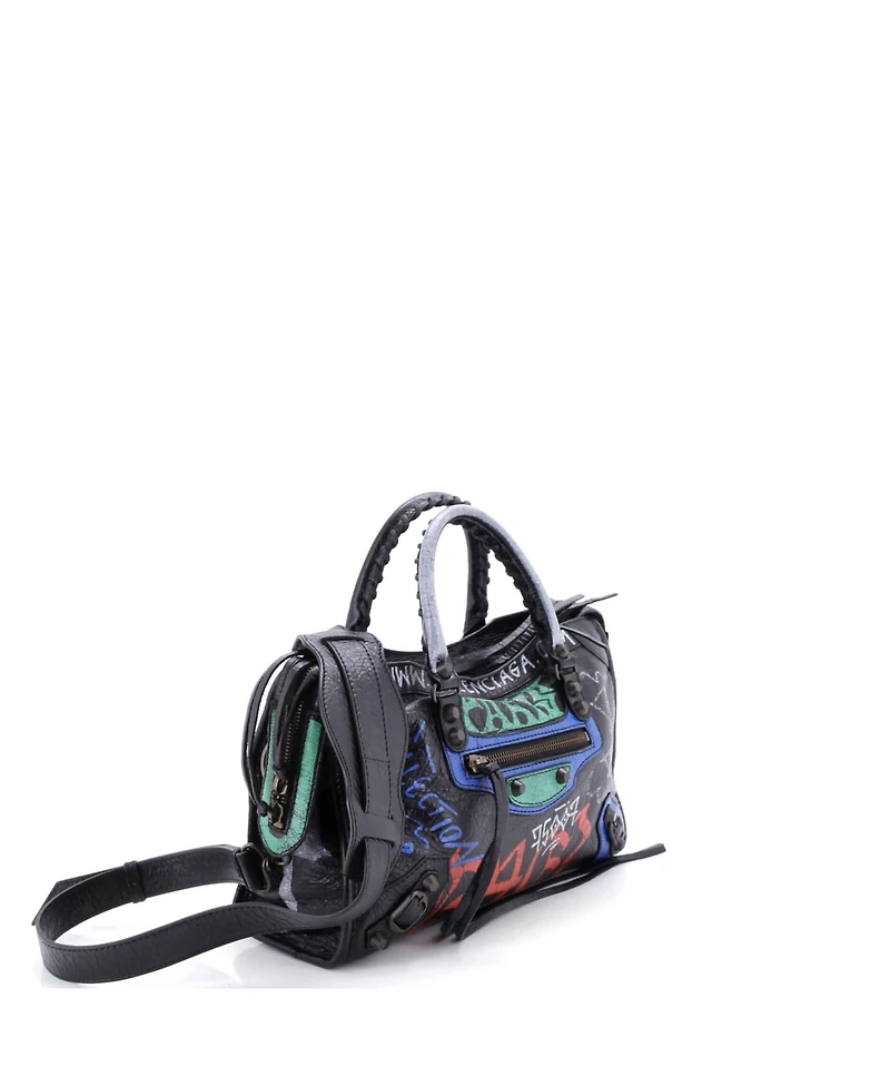 Pre-Owned Balenciaga Small City Graffiti Classic Studs Bag Leather