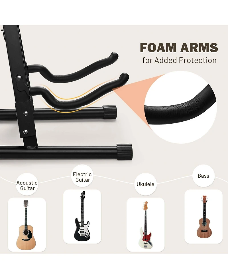 Yescom 6 Pcs Folding Guitar Stand Floor A-Frame w/ Foam Arms Instrument Display Universal for Acoustic Electric Bass