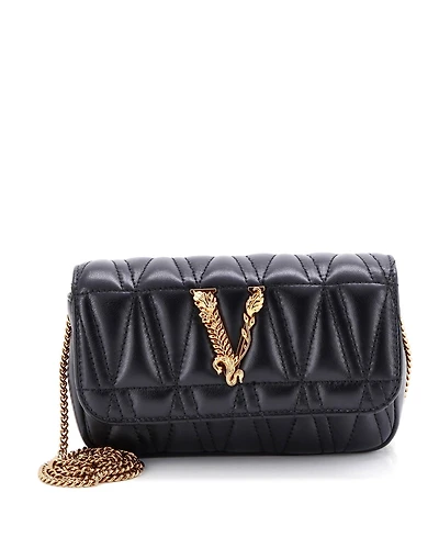 Pre-Owned Versace Virtus Clutch on Chain Quilted Leather