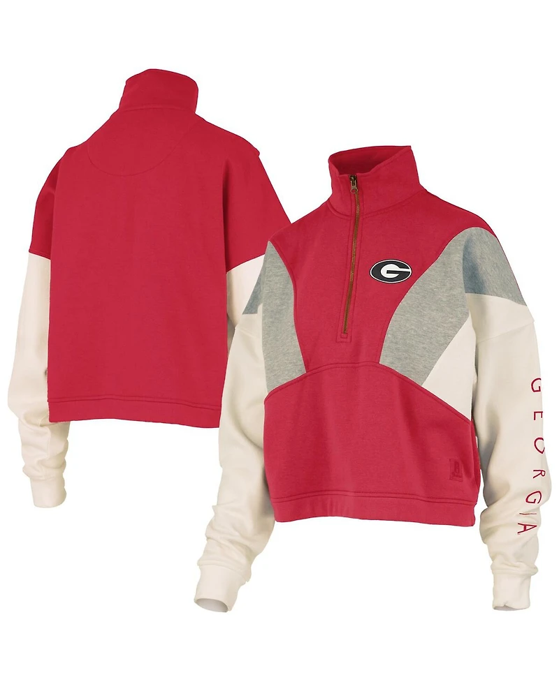 Pressbox Women's Red Georgia Bulldogs Ferrara Color Block Quarter-Zip Sweatshirt