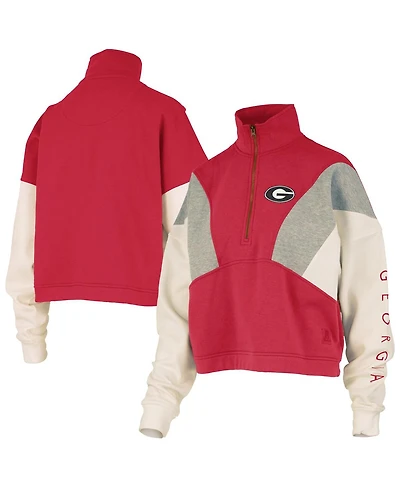Pressbox Women's Red Georgia Bulldogs Ferrara Color Block Quarter-Zip Sweatshirt