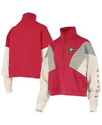 Pressbox Women's Red Georgia Bulldogs Ferrara Color Block Quarter-Zip Sweatshirt