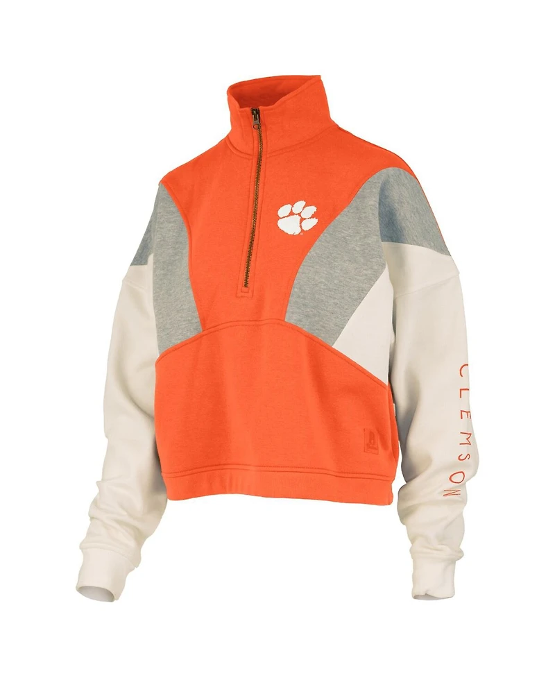 Pressbox Women's Orange Clemson Tigers Ferrara Color Block Quarter-Zip Sweatshirt