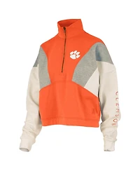 Pressbox Women's Orange Clemson Tigers Ferrara Color Block Quarter-Zip Sweatshirt
