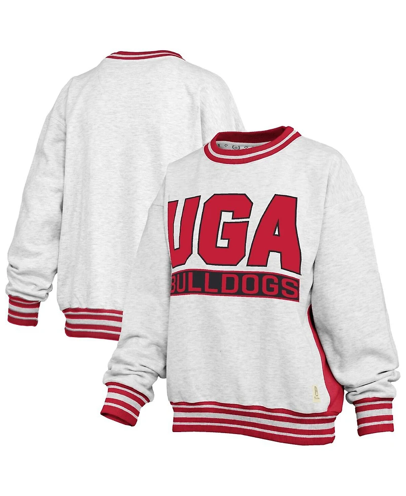 Pressbox Women's Heather Gray/Red Georgia Bulldogs Endzone Crewneck Sweatshirt