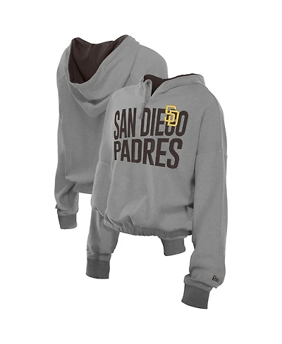 New Era Men's Heather Gray San Diego Padres Reversed Out French Terry Quarter-Zip Banded Crop Hoodie