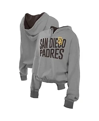 New Era Men's Heather Gray San Diego Padres Reversed Out French Terry Quarter-Zip Banded Crop Hoodie