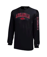 Champion Big Boys and Girls Black Arkansas Razorbacks Distressed Arch Over Logo Long Sleeve T-Shirt