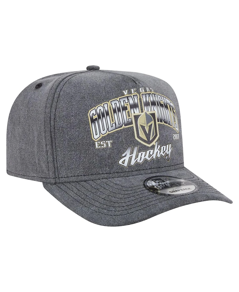 New Era Men's Charcoal Vegas Golden Knights Throwback Washed A-Frame Pre-Curved 9FIFTY Snapback Hat