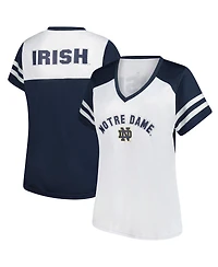 Fanatics Women's White Notre Dame Fighting Irish Plus Rhinestone Glitter Sleeve Stripe V-Neck T-Shirt