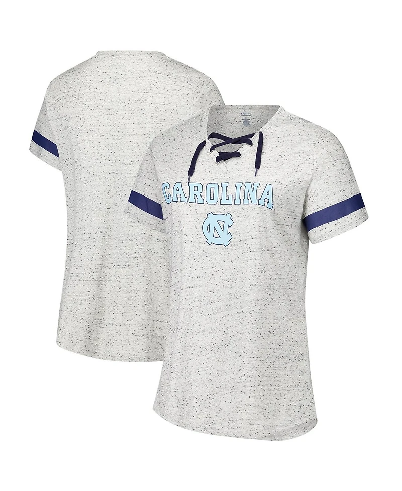Fanatics Women's Heather Gray North Carolina Tar Heels Plus Lace-Up V-Neck T-Shirt