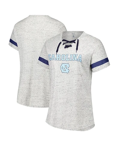 Fanatics Women's Heather Gray North Carolina Tar Heels Plus Lace-Up V-Neck T-Shirt