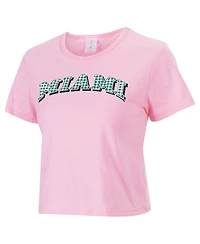 ZooZatz Women's Pink Miami Hurricanes Gingham Logo Cropped T-Shirt