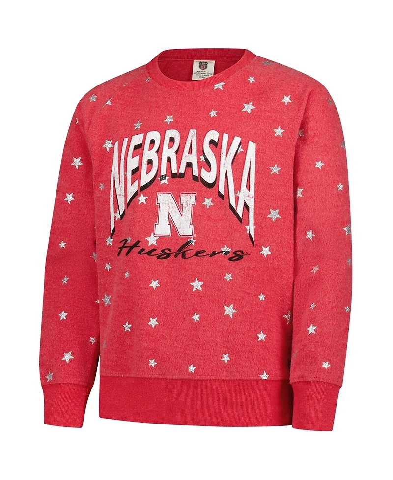 Wes & Willy Big Girls Scarlet Nebraska Huskers Shimmer Star Reverse Sweatshirt