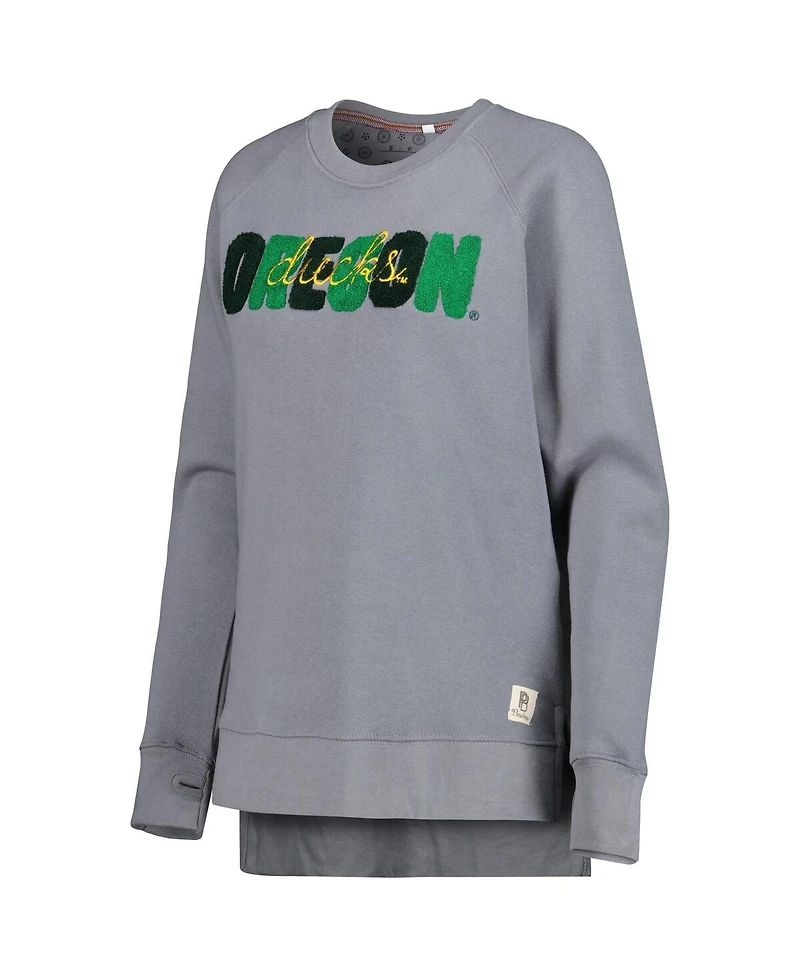 Pressbox Women's Gray Oregon Ducks Pinehurst Chenille Raglan Pullover Sweatshirt