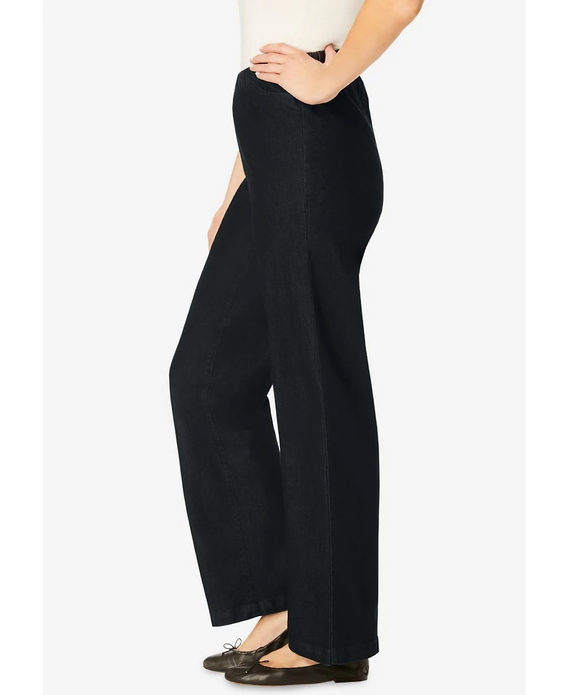 Woman Within Women's Fineline Stretch Denim Wide-Leg Pull-On Jeans