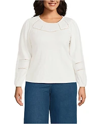 Lands' End Women's Plus Long Sleeve Slub Pintuck Top