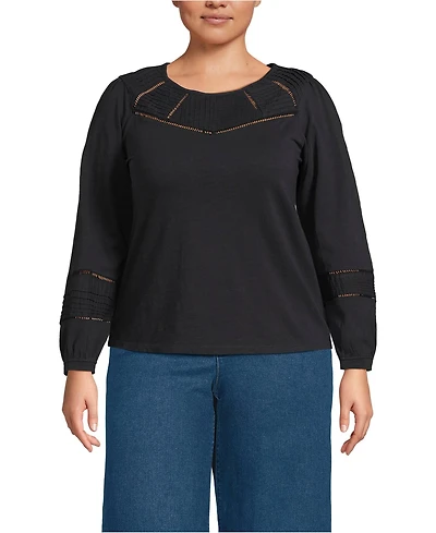 Lands' End Women's Plus Long Sleeve Slub Pintuck Top