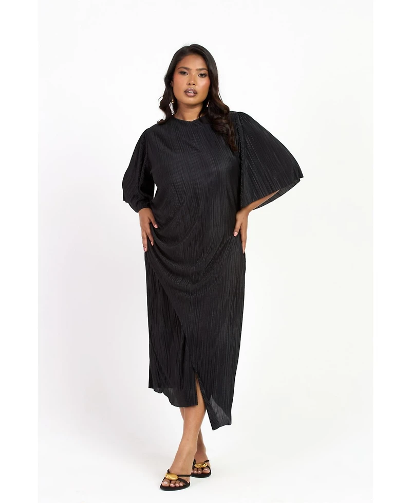 Fashion-szn Curve Women's Ruched Side Flutter Sleeve Midi Dress