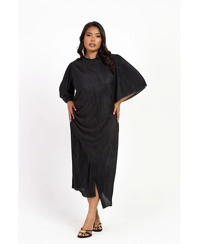 Fashion-szn Curve Women's Ruched Side Flutter Sleeve Midi Dress