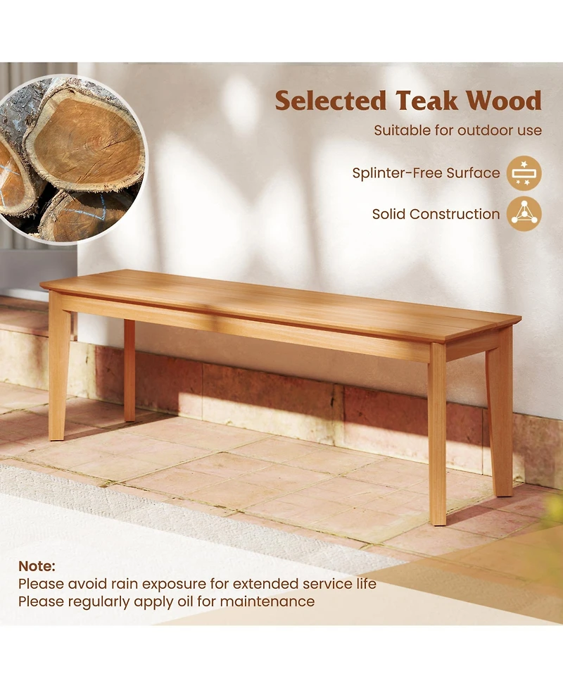 Gymax 55'' Teak Wood Bench 3-Person Backless Seating w/ 880 Lbs Weight Capacity