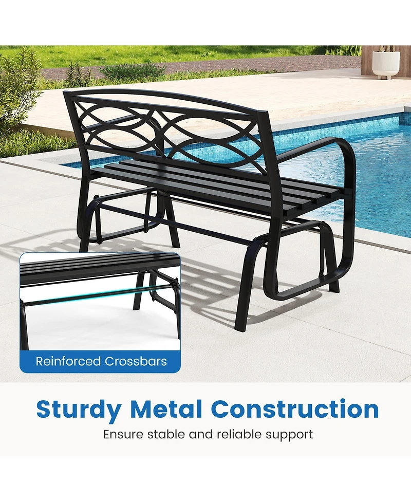 Gymax 2-Person Glider Bench w/ Metal Frame Armrests Geometric Backrest Outdoor