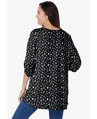 Woman Within Women's 7-Day Three-Quarter Sleeve Pintucked Henley Tunic