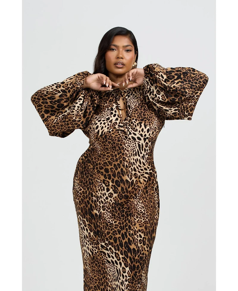 Fashion-szn Curve Women's Ruffle Leopard Print Maxi Dress