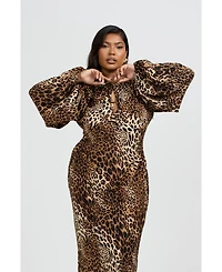 Fashion-szn Curve Women's Ruffle Leopard Print Maxi Dress