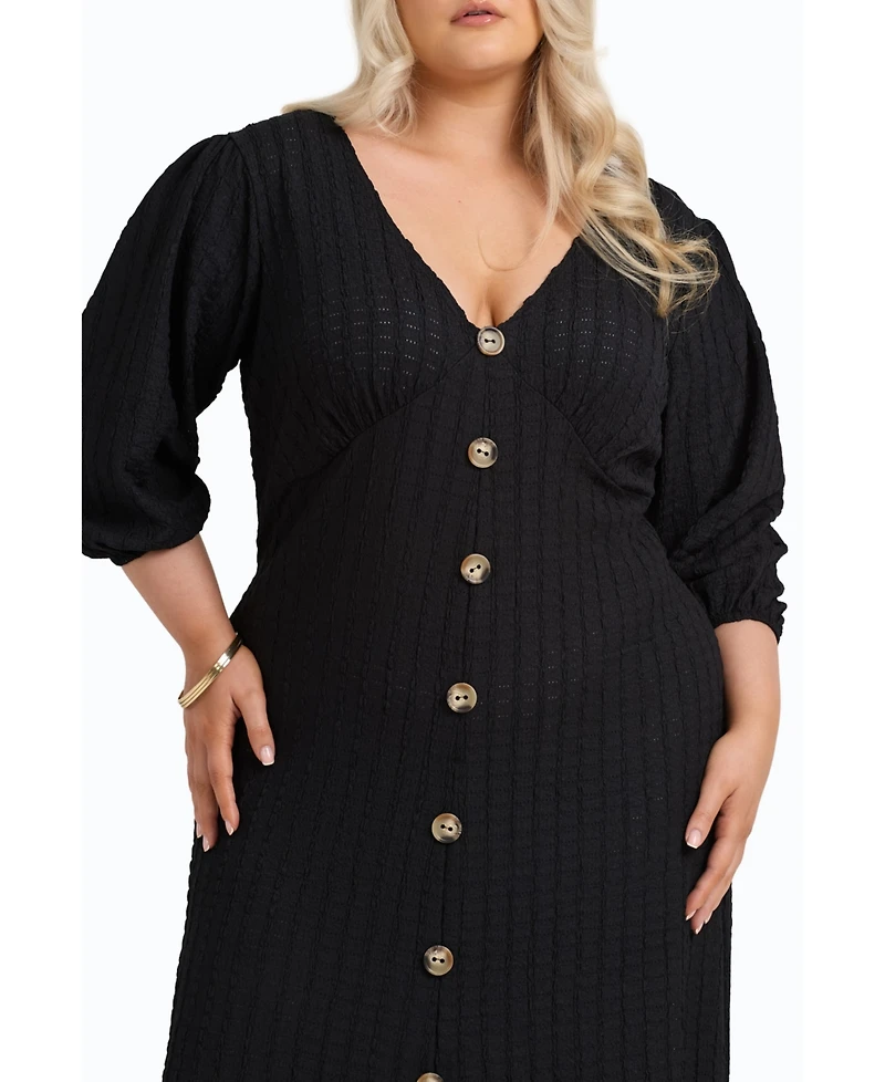 Fashion-szn Curve Balloon Sleeve Button Front Midi Dress
