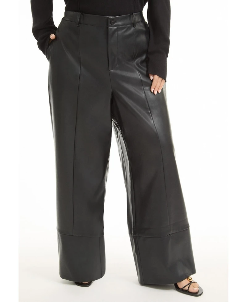 June + Vie Women's Cuffed Faux Leather Pants