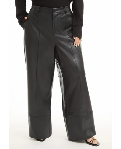 June + Vie Women's Cuffed Faux Leather Pants