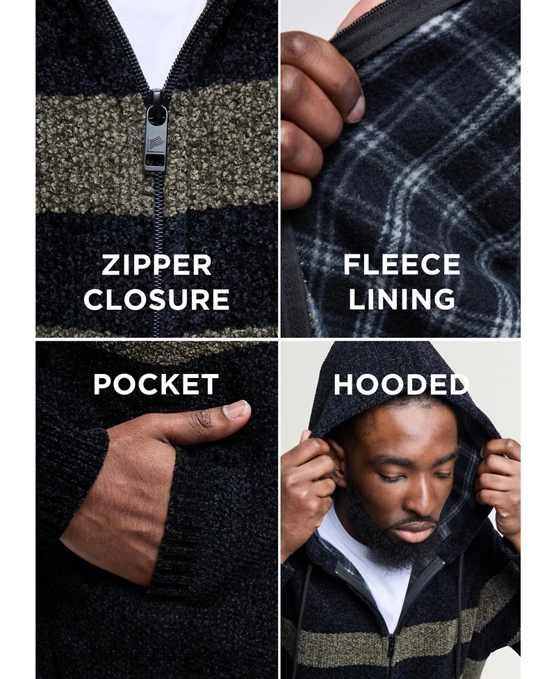 Cultura Men's Full Zip Hooded Sweater With Stripes And Flannel Lining