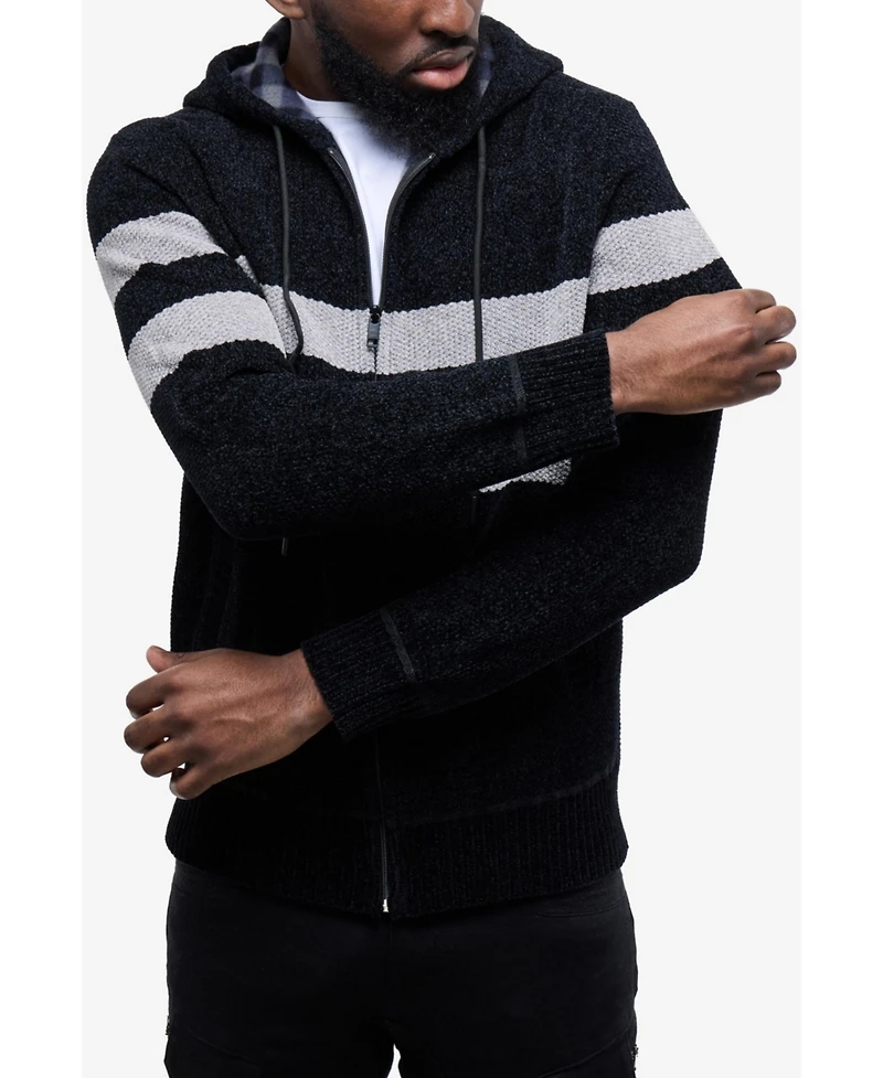 Cultura Men's Full Zip Hooded Sweater With Stripes And Flannel Lining