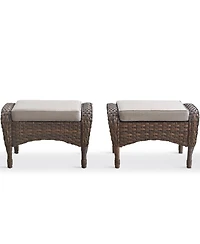 Gymojoy SleekArm Wicker Outdoor Ottoman with Olefin Cushions Set of 2