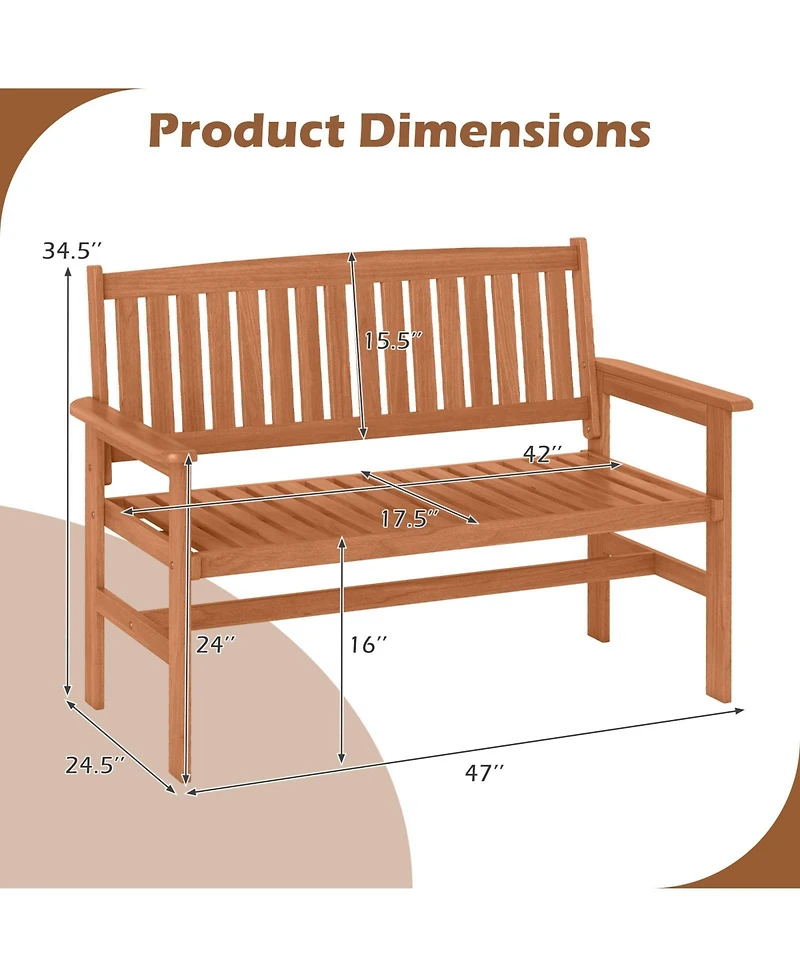 Gymax 2-Person Patio Loveseat Garden Bench w/Slatted Backrest & Comfortable Armrests