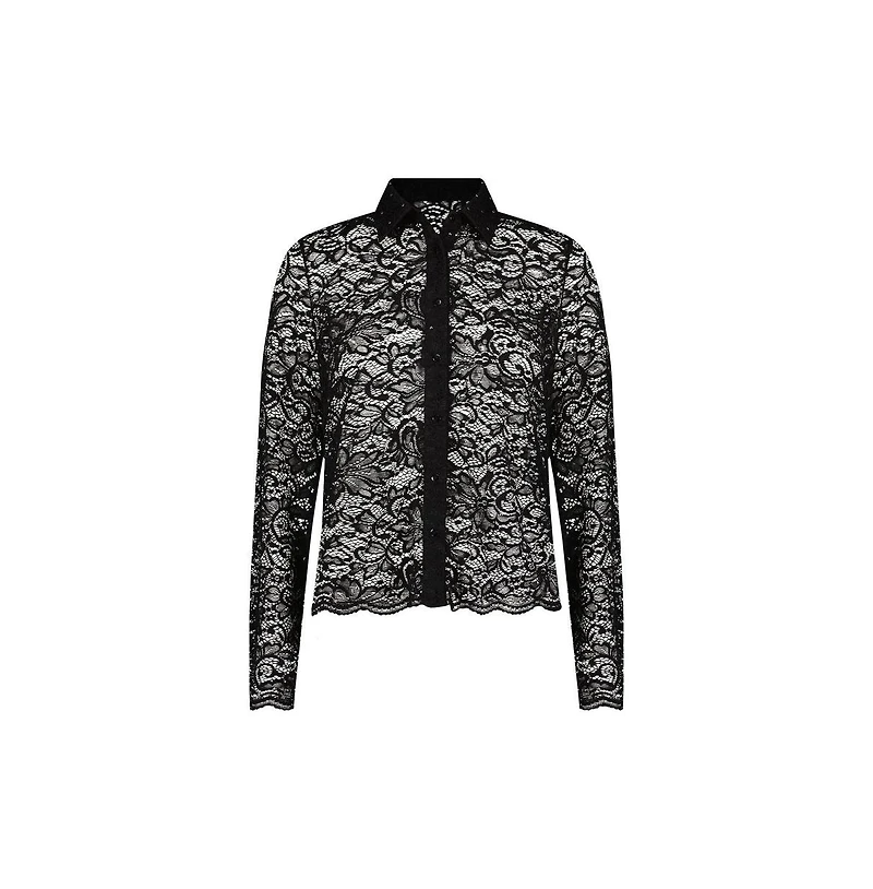 The Noli Shop Womens Jena Lace Button Up Shirt - Black