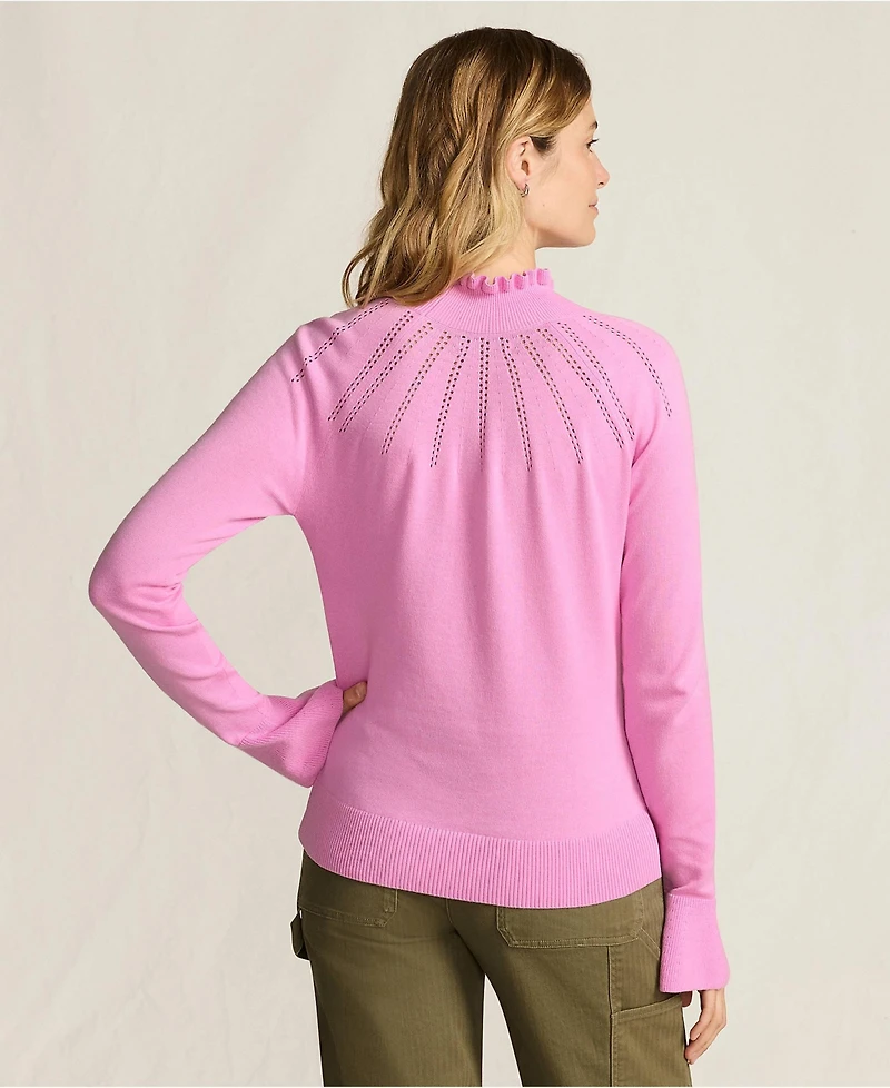 Lands' End Women's Cotton Pointelle Turtleneck Sweater