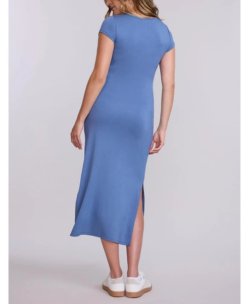 Motherhood Maternity Crew Neck Short Sleeve Side Tie Midi Dress
