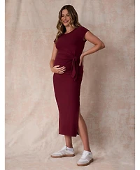 Motherhood Maternity Crew Neck Short Sleeve Side Tie Midi Dress
